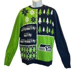 Klew Official NFL Seattle Seahawks Busy Blocks Ugly Christmas Sweater Sz Large